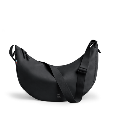 MOON BAG LARGE bag in black (Black), studio shot, front view.