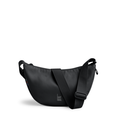 MOON BAG SMALL bag in black (Black), studio shot, front view.