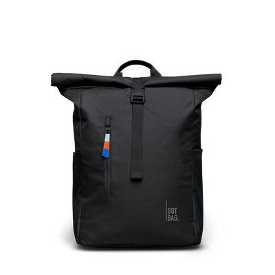 ROLLTOP EASY backpack in black (Black), studio shot, front view.