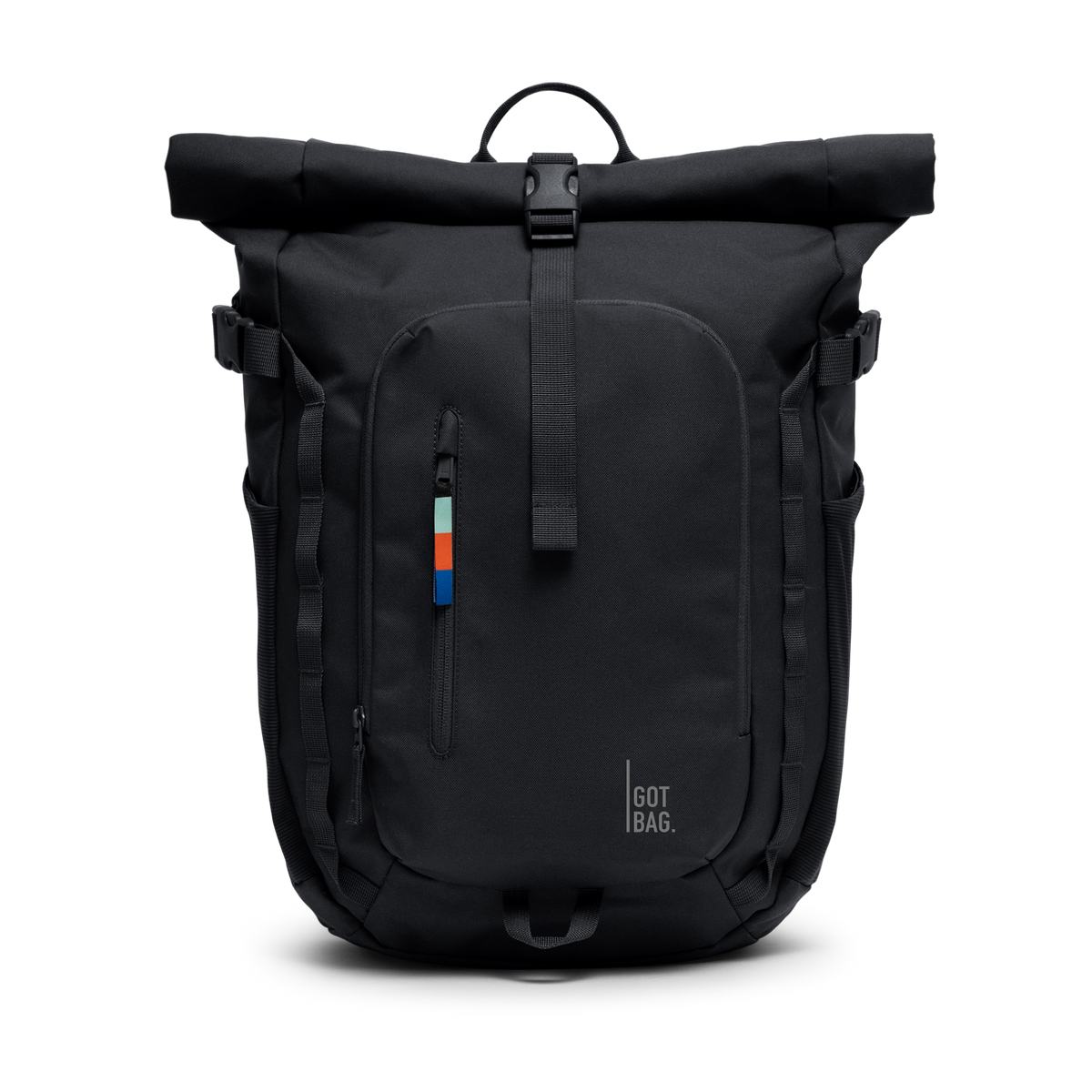 BP0201XX ROLLTOPADVENTURE backpack in black (Black), studio shot, front view.