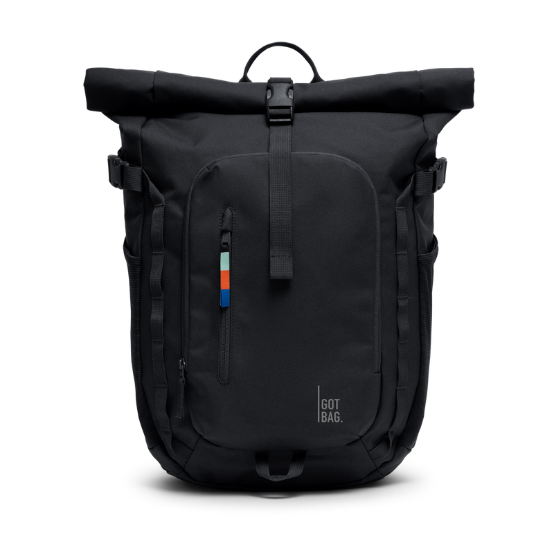 BP0201XX ROLLTOPADVENTURE backpack in black (Black), studio shot, front view.