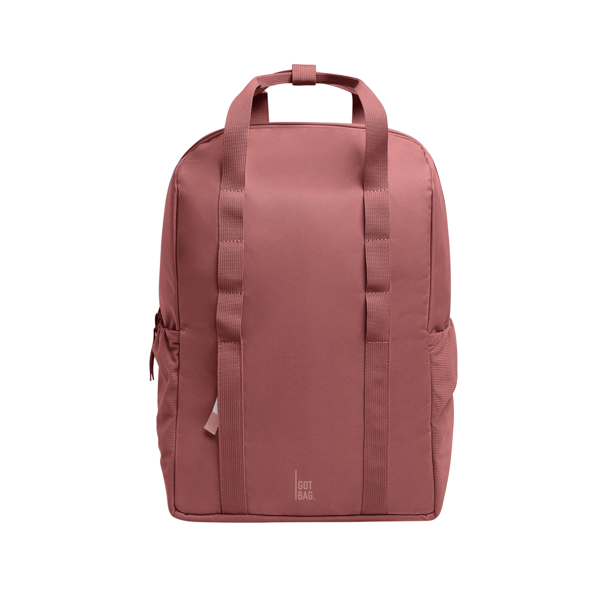DAYPACK LOOP backpack in lionfish (Dark Pink with a Red Undertone), front view.