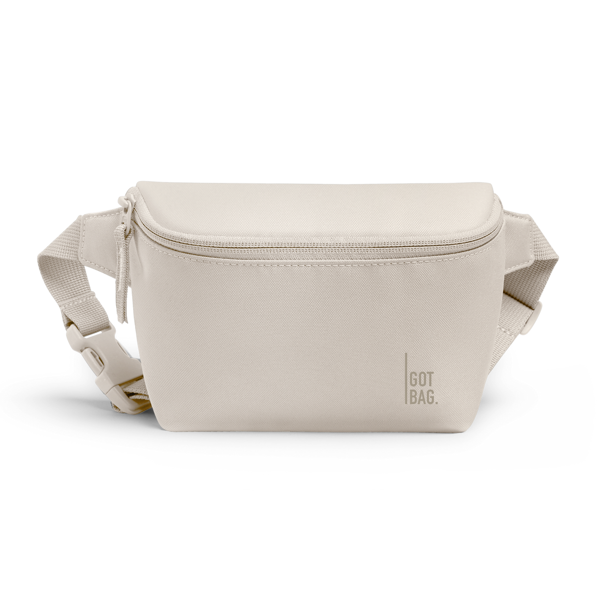 HIP BAG bag in soft shell (Warm Cream White), studio shot, front view.