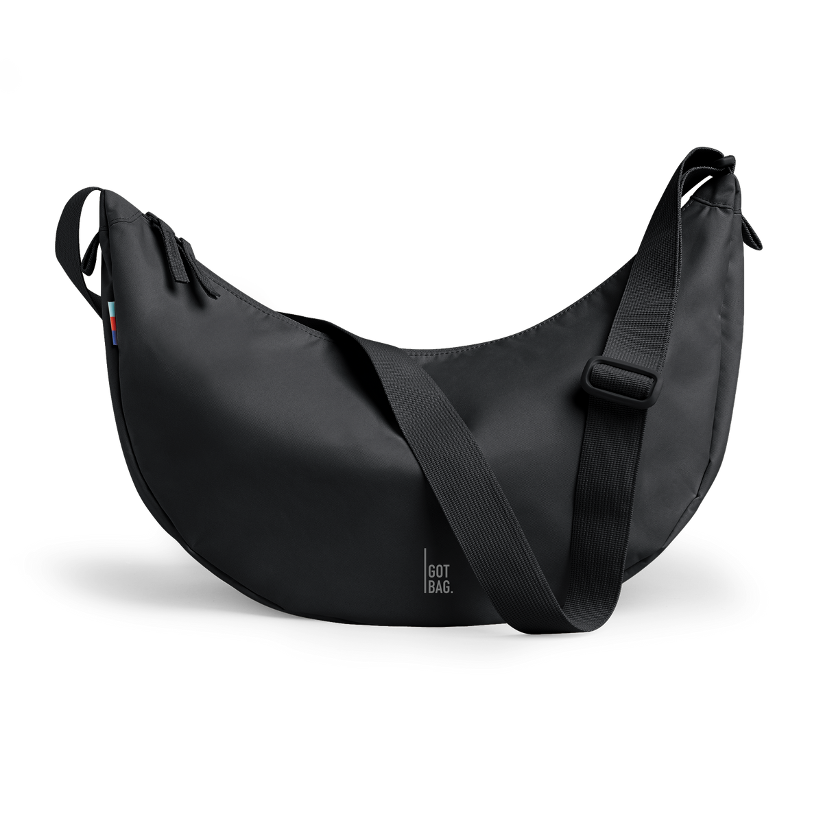 MOON BAG LARGE bag in black (Black), studio shot, front view.