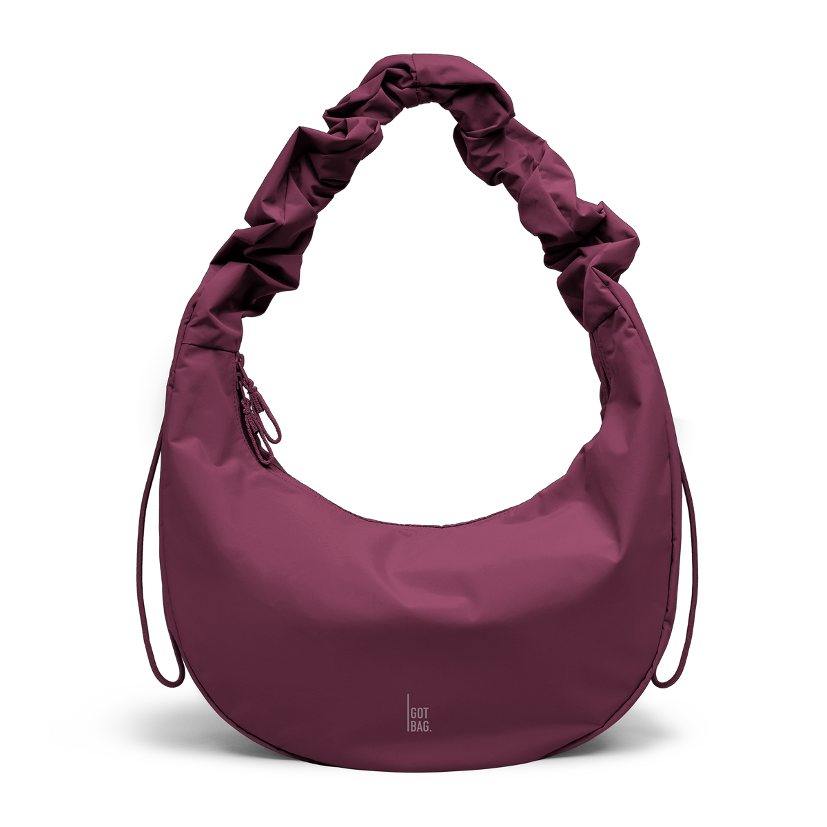 MOON BAG RUFFLE bag in kraken (Wine Red), studio shot, front view.