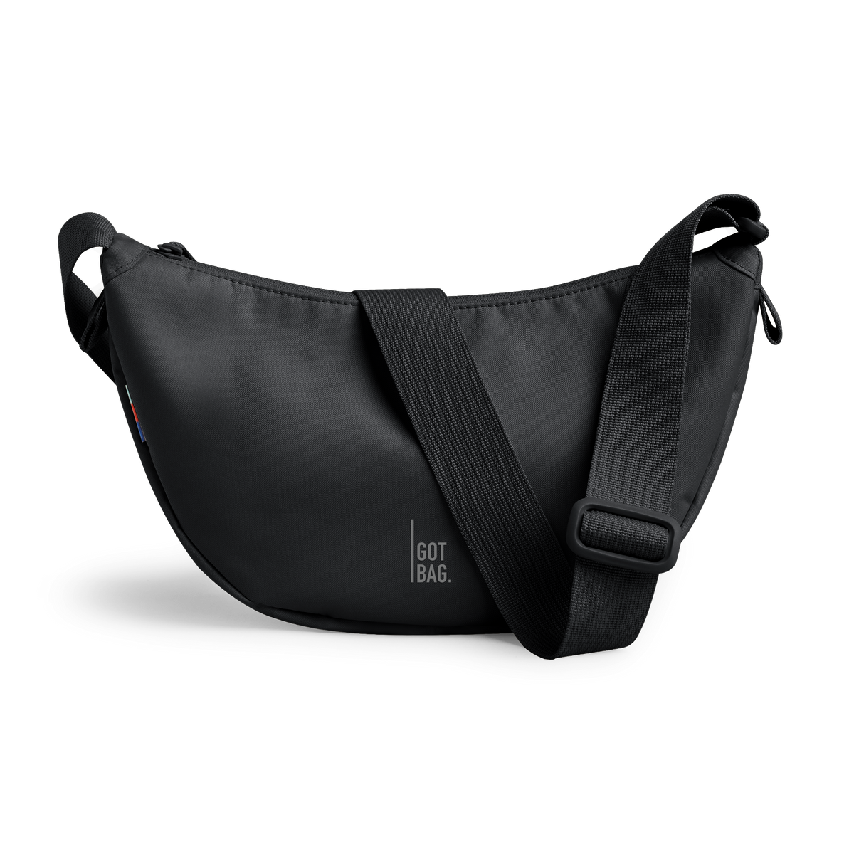MOON BAG SMALL bag in black (Black), studio shot, front view.