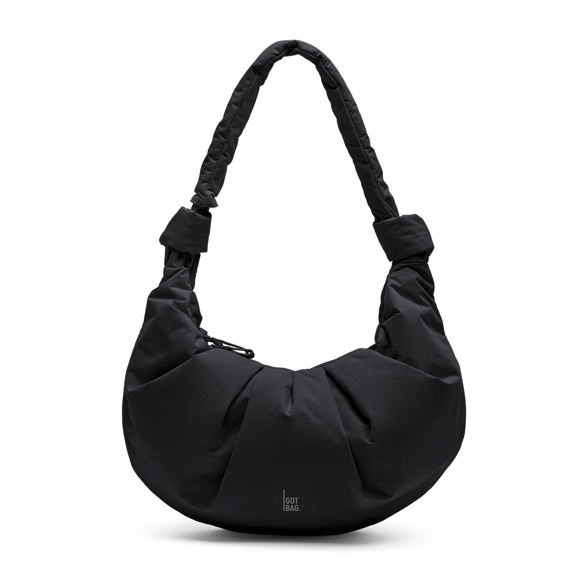 PLEAT MOON BAG LARGE bag in black (Black), studio shot, front view.