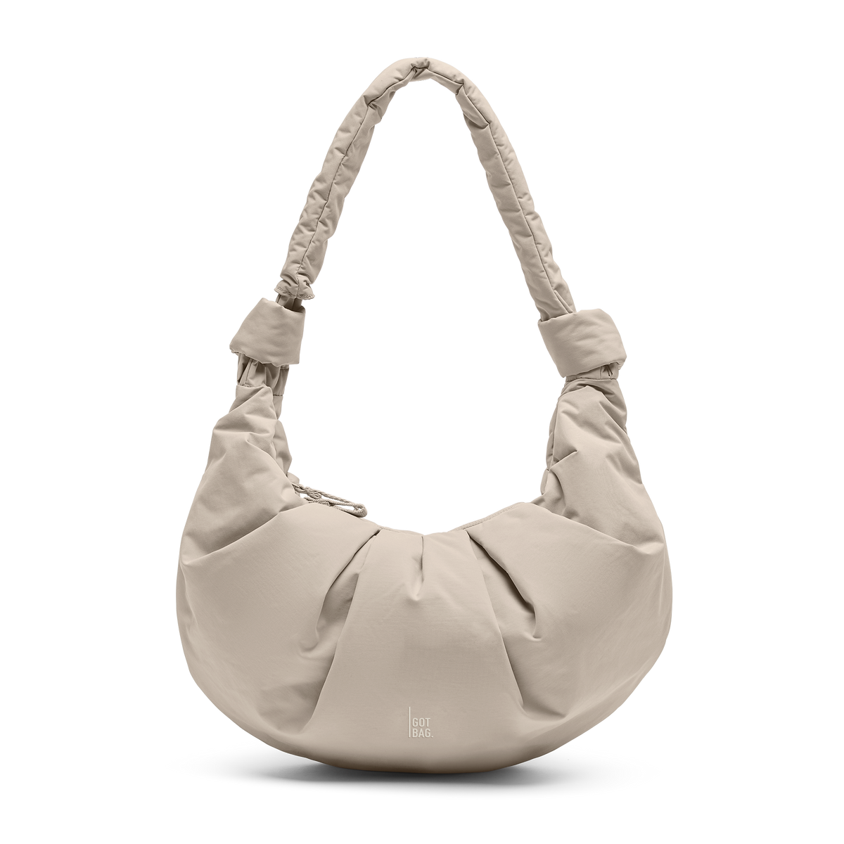PLEAT MOON BAG LARGE bag in scallop (Light Beige), studio shot, front view.