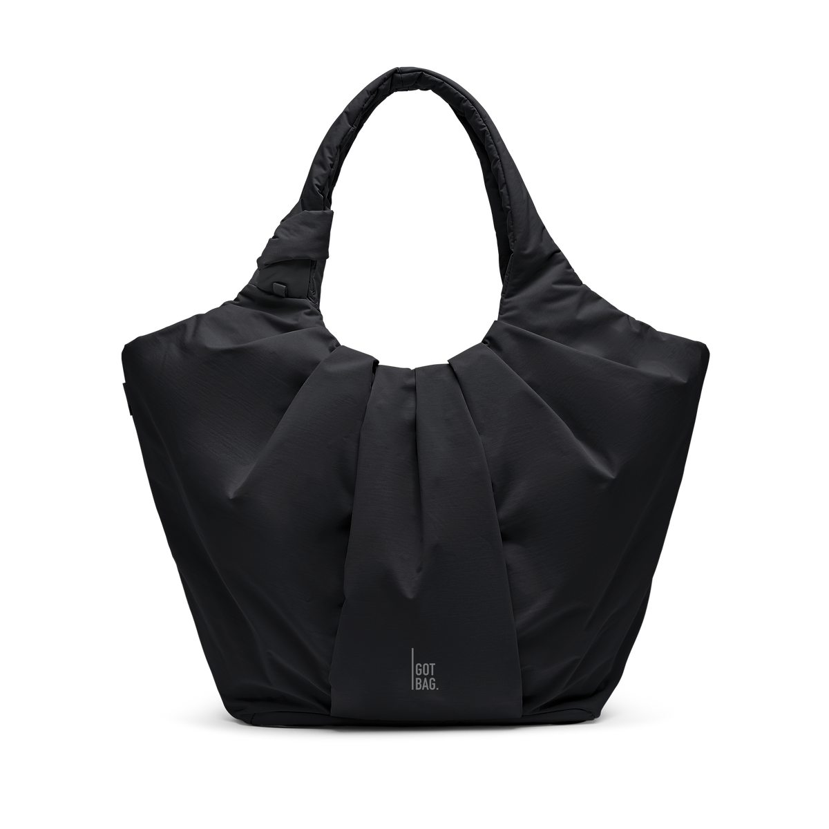 PLEAT TOTE BAG bag in black (Black), studio shot, front view.