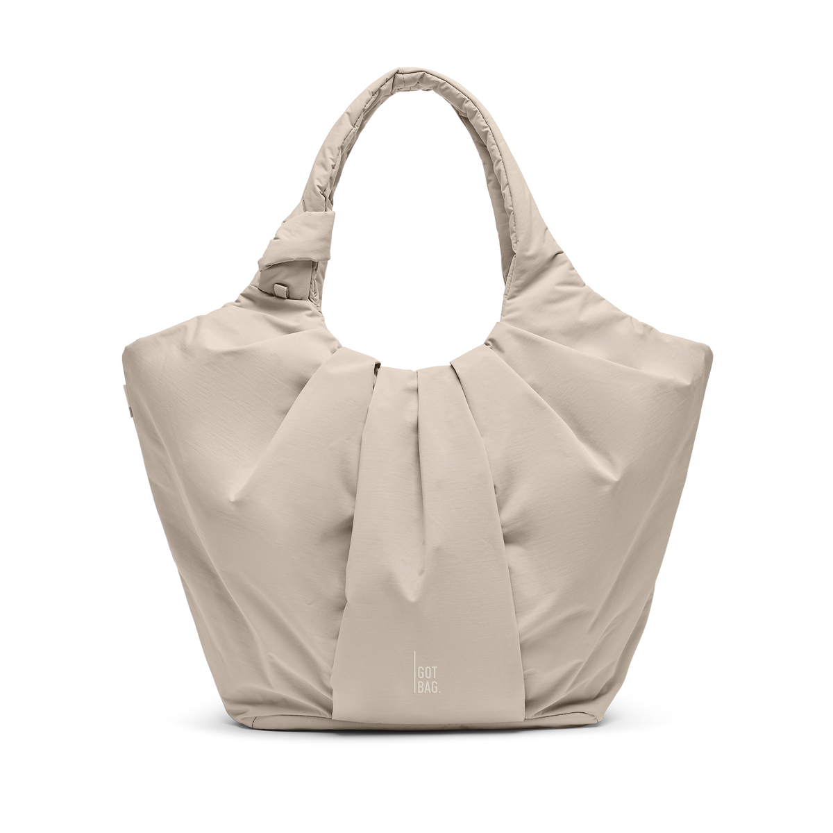 PLEAT TOTE BAG bag in scallop (Light Beige), studio shot, front view.