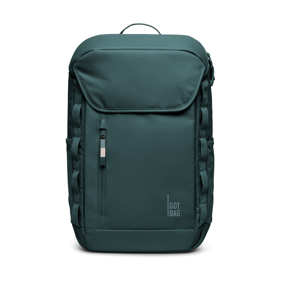PRO PACK backpack in sea teal (Cool Turquoise Green), studio shot, front view.