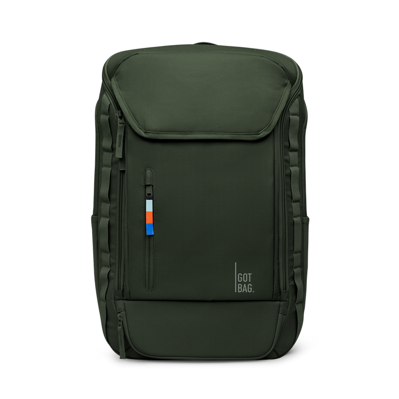 PRO PACK TRAVEL backpack in algae (Dark Green with a Gray Undertone), studio shot, front view.