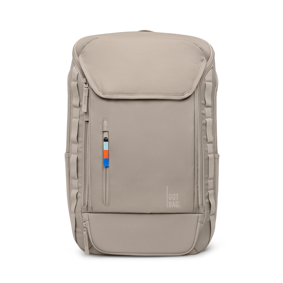 PRO PACK TRAVEL backpack in scallop (Light Beige), studio shot, front view.