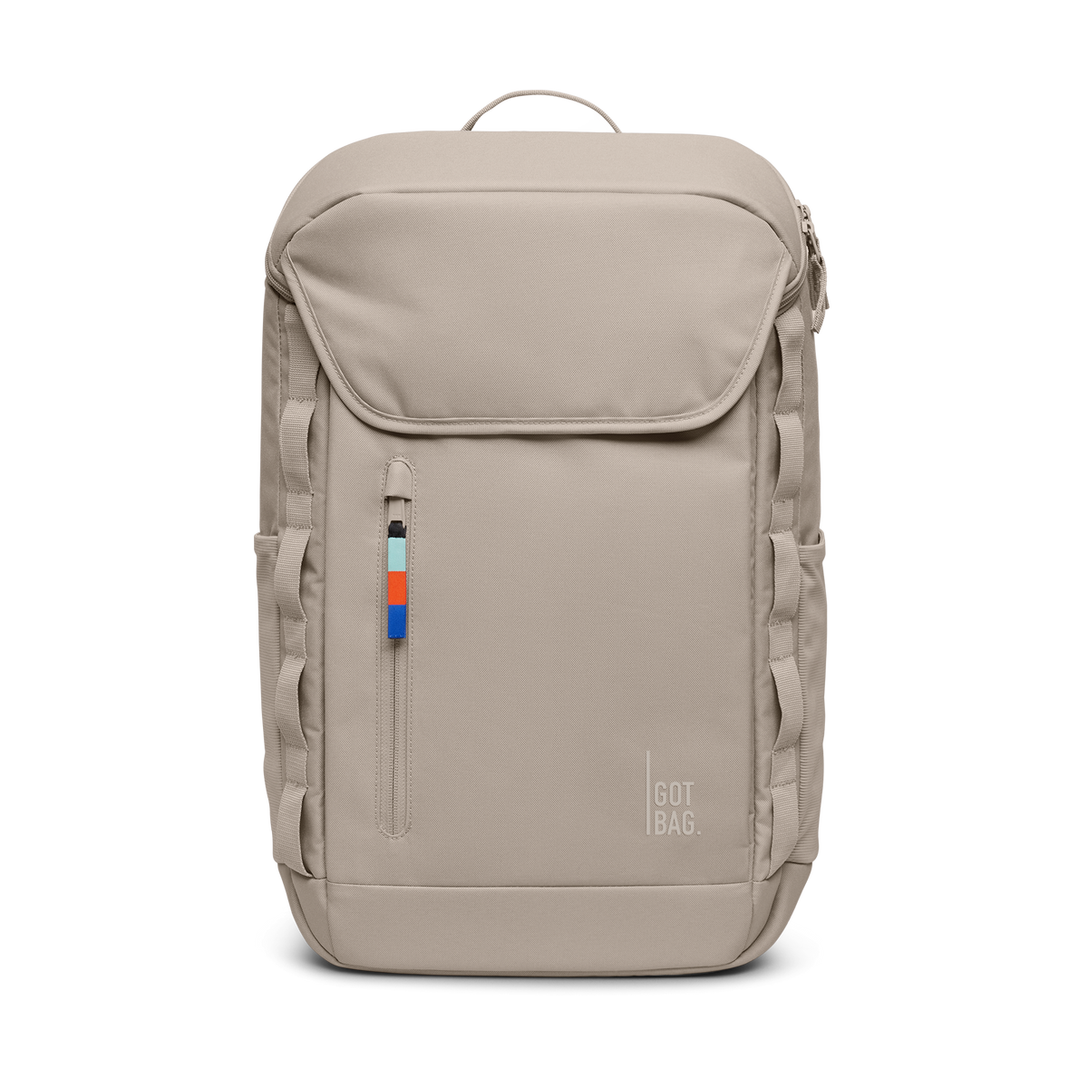 PRO PACK backpack in scallop (Light Beige), studio shot, front view.