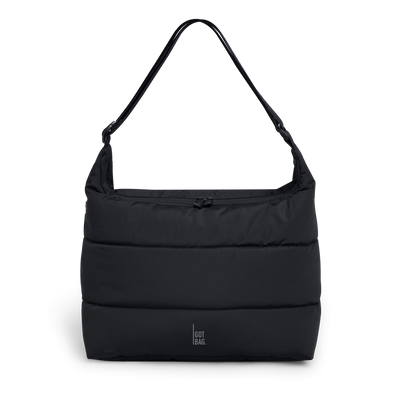 PUFFER SQUARE BAG LARGE bag in black (Black), studio shot, front view.