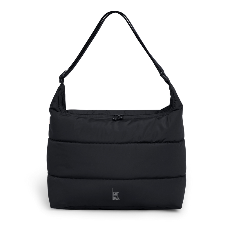 PUFFER SQUARE BAG LARGE bag in black (Black), studio shot, front view.