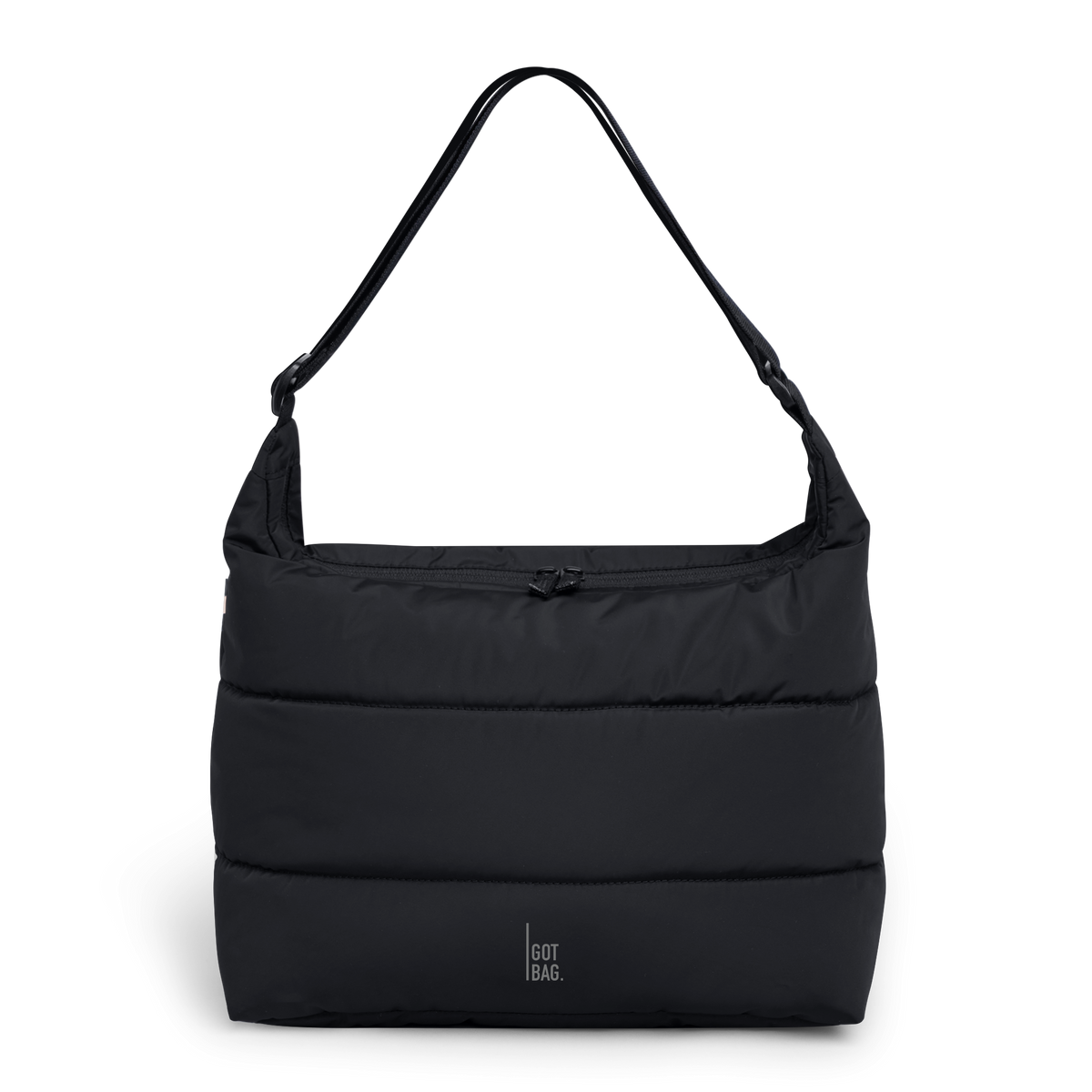 PUFFER SQUARE BAG bag in black (Black), studio shot, front view.