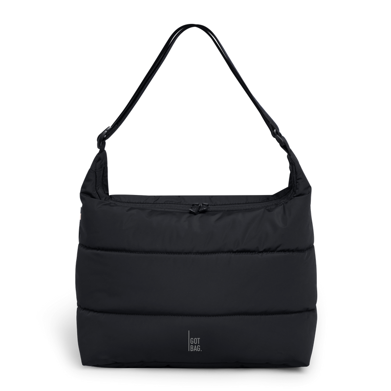 PUFFER SQUARE BAG bag in black (Black), studio shot, front view.