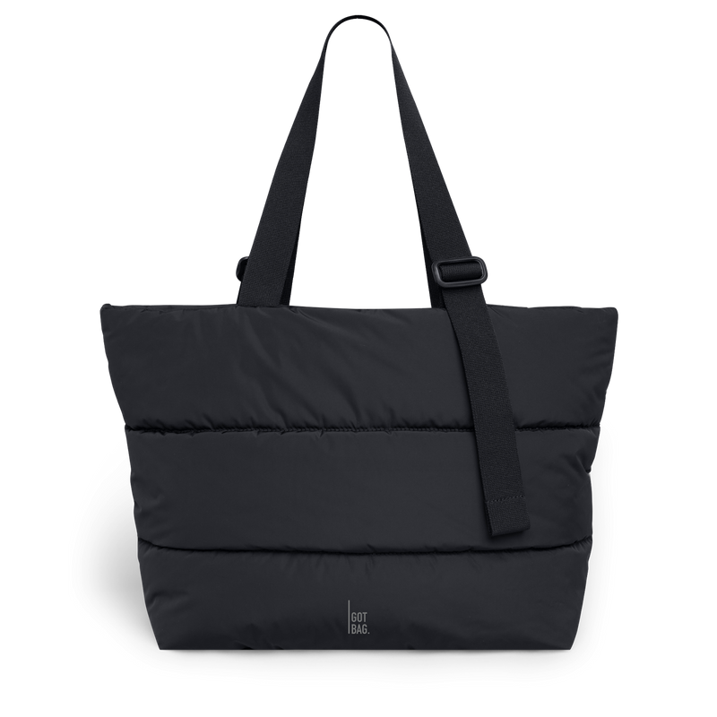 PUFFER TOTE BAG bag in black (Black), front view.