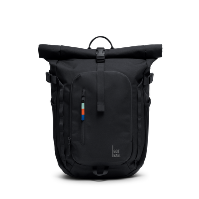 ROLLTOP ADVENTURE backpack in black (Black), studio shot, front view.
