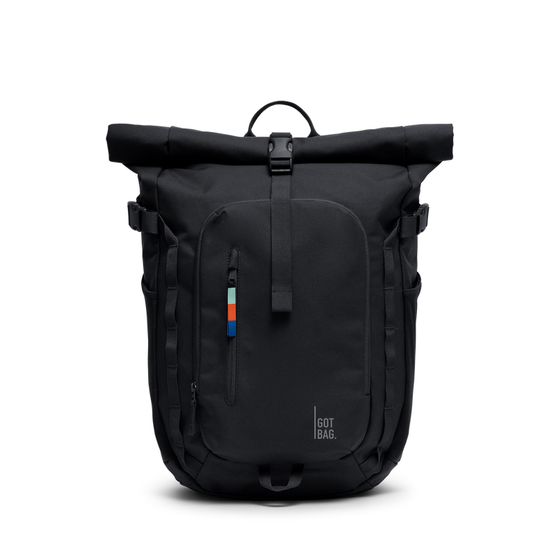 ROLLTOP ADVENTURE backpack in black (Black), studio shot, front view.