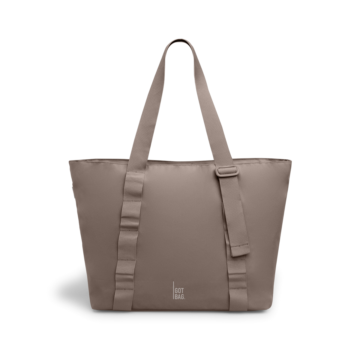 TOTE BAG bag in oyster (Classic Taupe Brown), studio shot, front view.