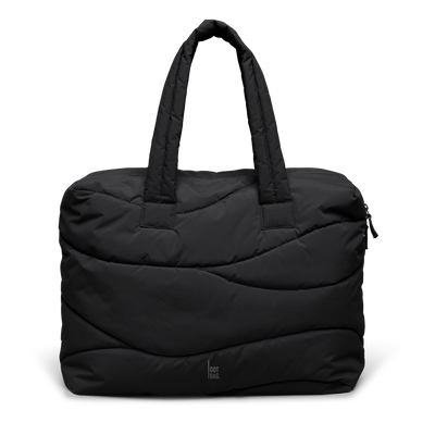 WAVY PUFFER EVERYDAY BAG bag in black (Black), studio shot, front view.