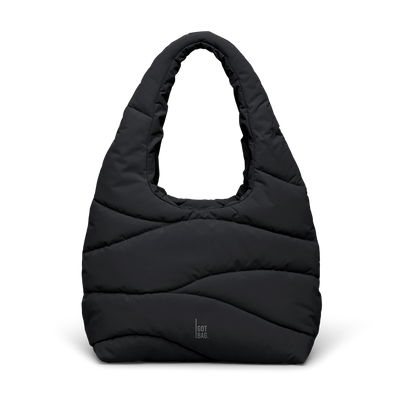 WAVY PUFFER SHOULDER BAG bag in black (Black), studio shot, front view.