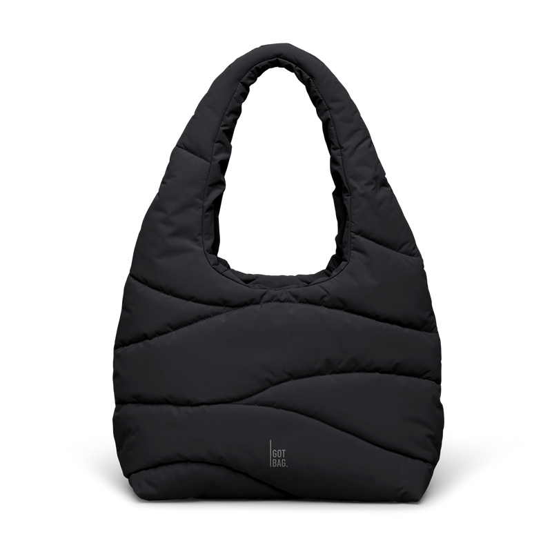WAVY PUFFER SHOULDER BAG bag in black (Black), studio shot, front view.